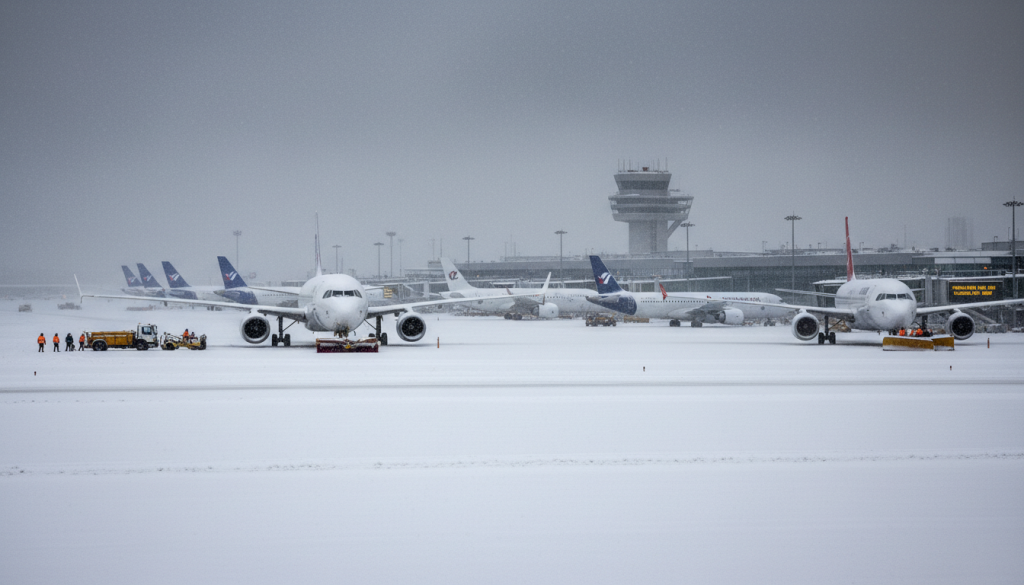 intempéries à paris : la neige entraîne l'annulation de 40% des vols à roissy et 25% à orly ce mercredi, perturbant fortement le trafic aérien.