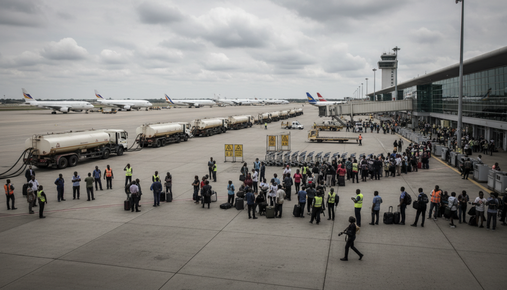 le mali fait face à une pénurie de carburant qui perturbe les opérations à l'aéroport international de bamako, impactant les vols et la logistique aéroportuaire.