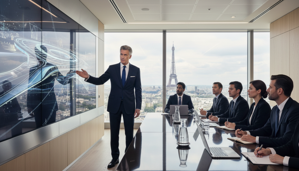 PARIS : Douglas ANDERSON, PDG de Metaterra, dévoile le projet innovant Dracula Airport aux collaborateurs du Premier ministre