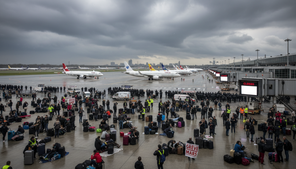 en mars, les grèves paralysent le ciel de bruxelles, entraînant un chaos total à l'aéroport. préparez-vous à d'importants retards et perturbations.
