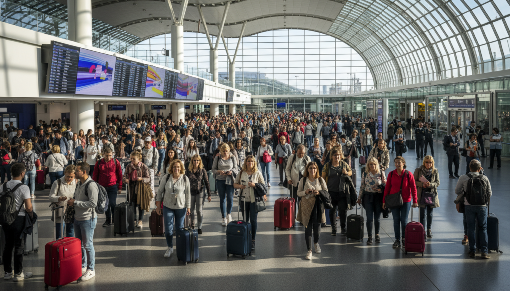 près de 1,1 million de voyageurs sont attendus à l'aéroport de bruxelles durant les vacances, marquant une période de forte affluence et d'activités accrues.