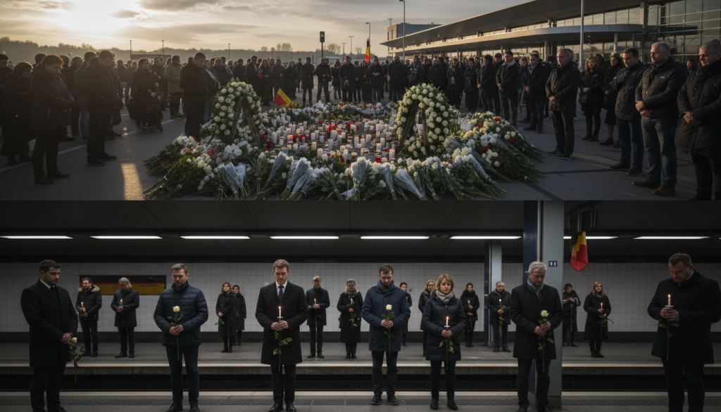 dix ans après les attentats du 22 mars 2016, la belgique rend un hommage émouvant à brussels airport et dans le métro, honorant la mémoire des victimes et célébrant la résilience nationale.