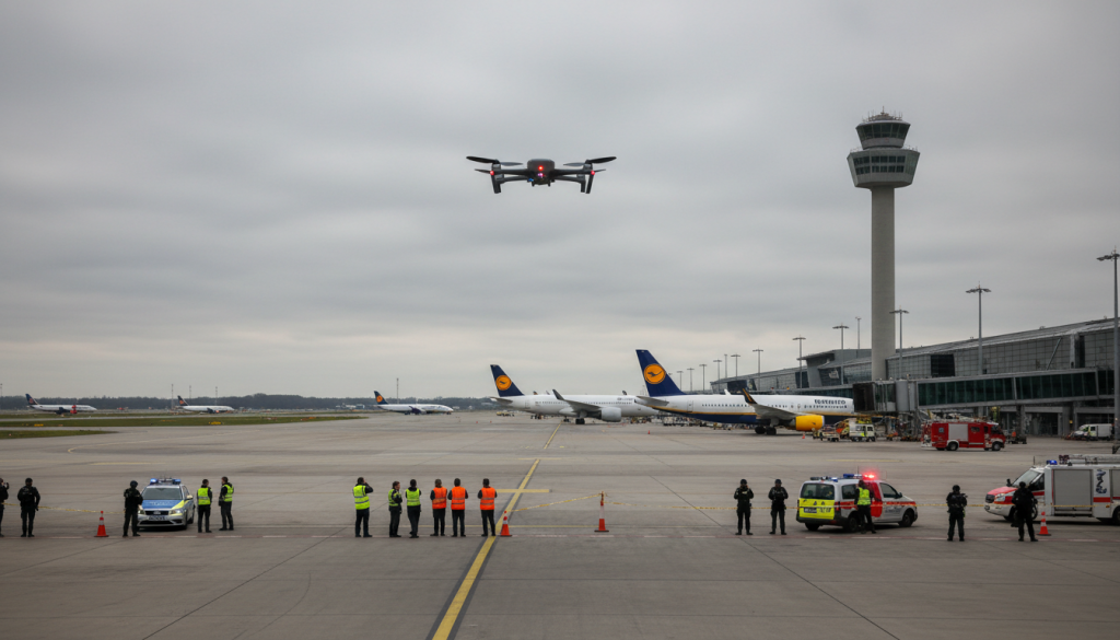 interruption temporaire des vols à l’aéroport de berlin suite à la détection d’un drone, entraînant des retards et une surveillance renforcée pour garantir la sécurité.
