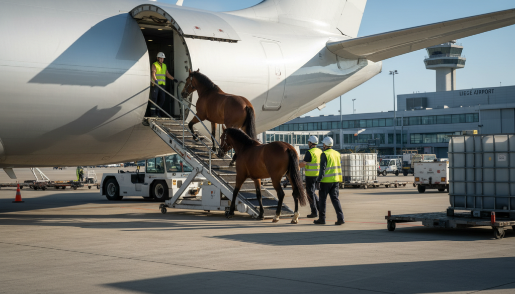 À l’aéroport de Liège, les chevaux embarquent pour un voyage aérien exceptionnel – RTBF Actus