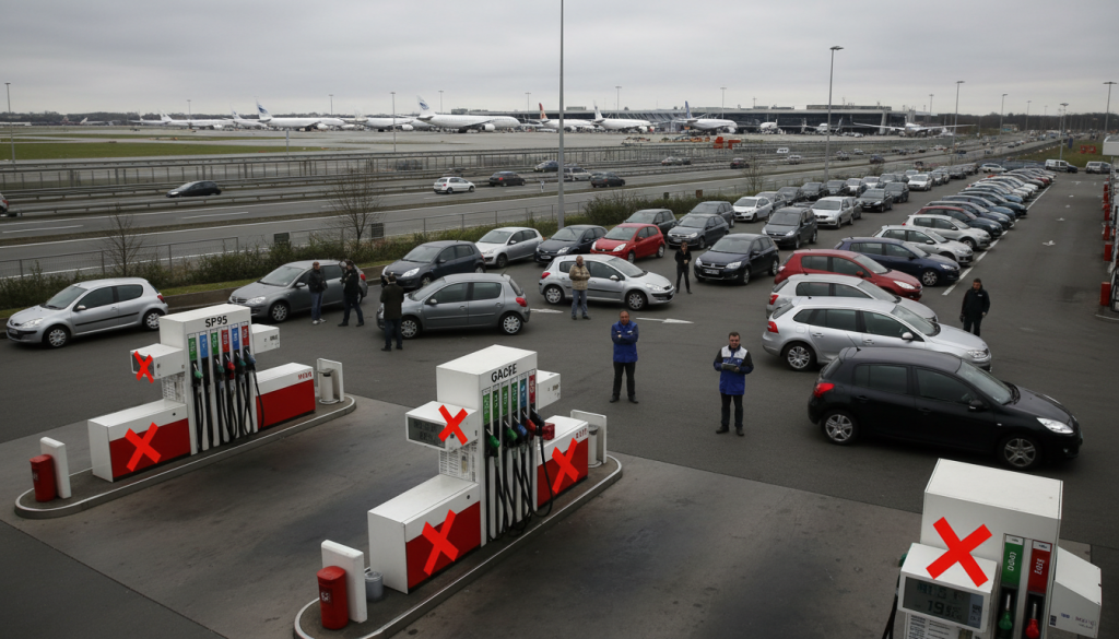 pénurie majeure de carburants en france : 70 % des stations manquent de sp95 et 19 % sont en rupture de gazole, avec des perturbations qui s'étendent désormais aux aéroports.
