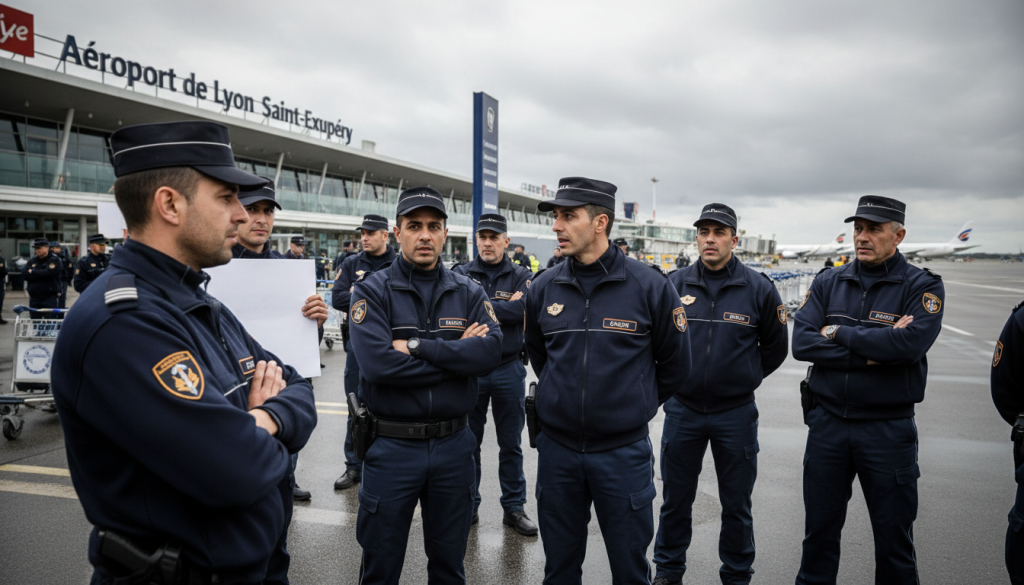 grève à l’aéroport de lyon : les agents de sûreté manifestent leurs fortes inquiétudes concernant leur avenir professionnel et les conditions de travail.