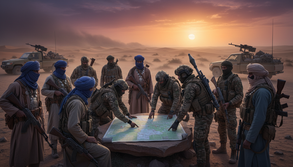au mali, le jnim et la rébellion touareg s'allient pour mener des attaques coordonnées, intensifiant ainsi les tensions sécuritaires dans la région.