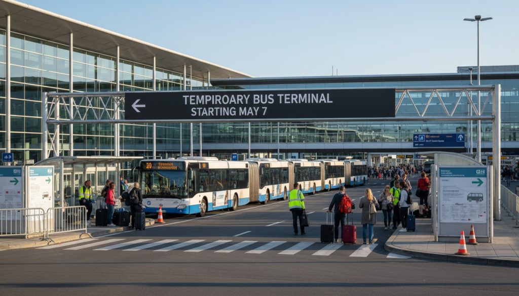 à partir du 7 mai, la gare routière de brussels airport sera temporairement déplacée. découvrez toutes les informations pratiques et les nouvelles dispositions sur rtbf actus.