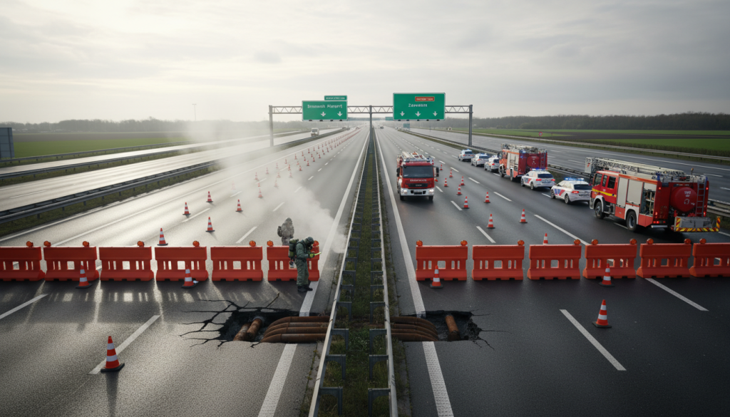 fuite de gaz détectée : l'autoroute menant à brussels airport est temporairement fermée pour assurer la sécurité. suivez les mises à jour et itinéraires alternatifs.
