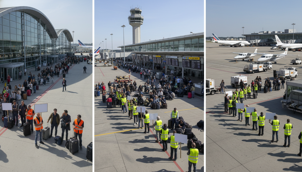 grève prévue le 18 dans les aéroports parisiens roissy-cdg, orly et le bourget, entraînant des perturbations importantes annoncées par les syndicats.