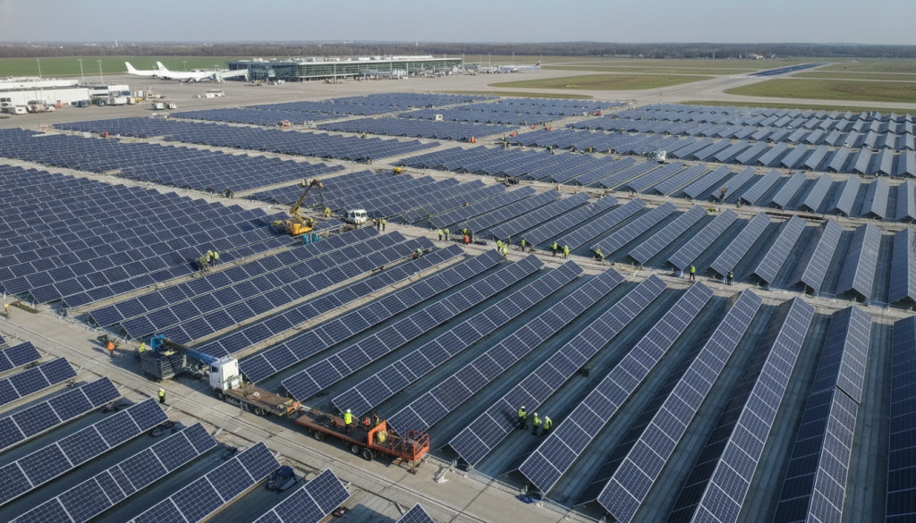 Moselle : Lorraine Aéroport s’équipe avec près de 12 000 panneaux photovoltaïques en pleine installation