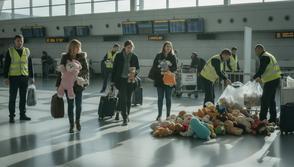 à l'aéroport de brest, une évacuation surprise de l’aérogare a provoqué des retards de vols inattendus... tout cela à cause de doudous ! découvrez les détails de cet incident insolite.