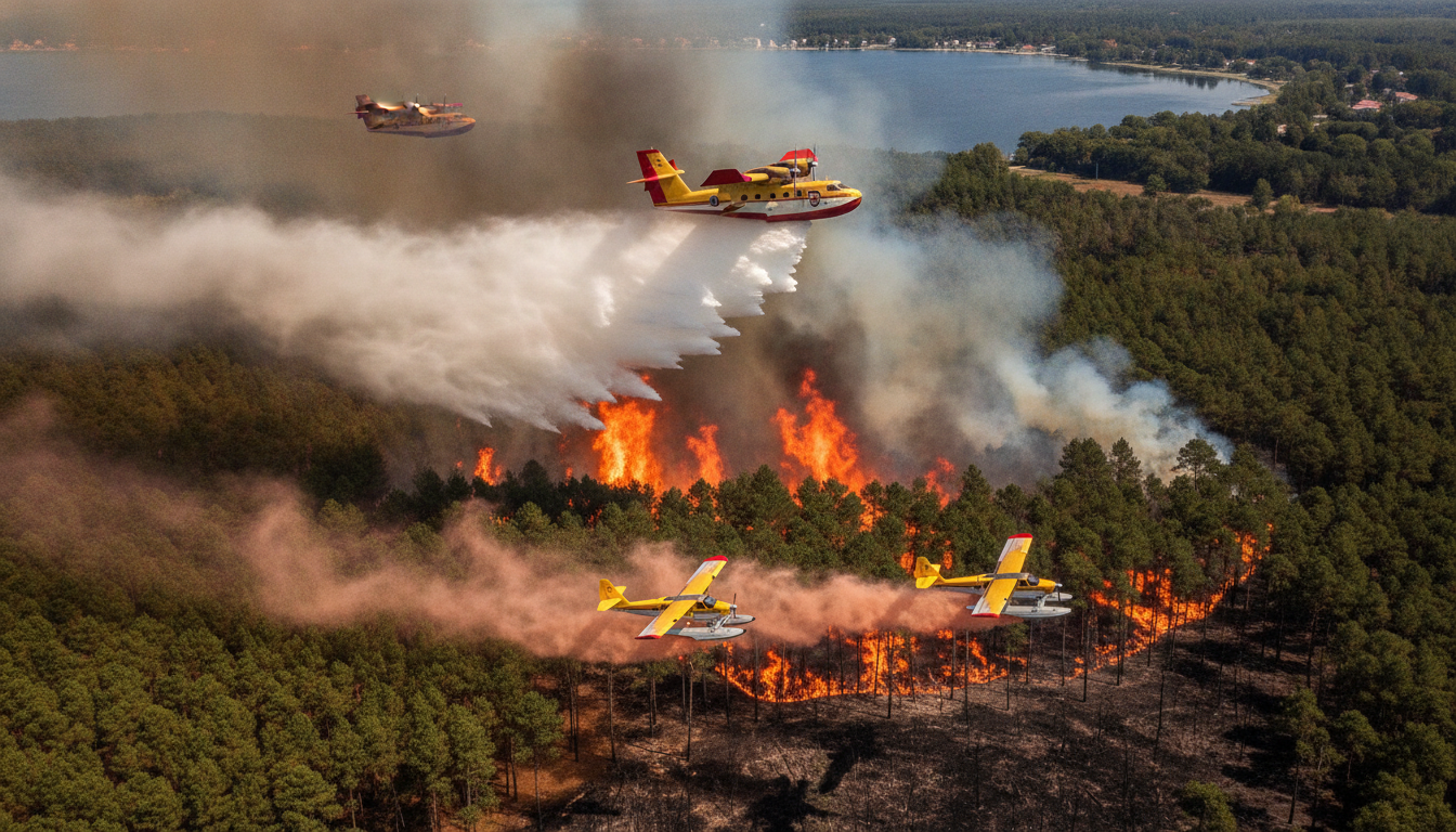 un feu de forêt dévastateur en gironde a détruit plus de 2 000 hectares près de lacanau, mobilisant d'importants moyens de secours pour maîtriser l'incendie.