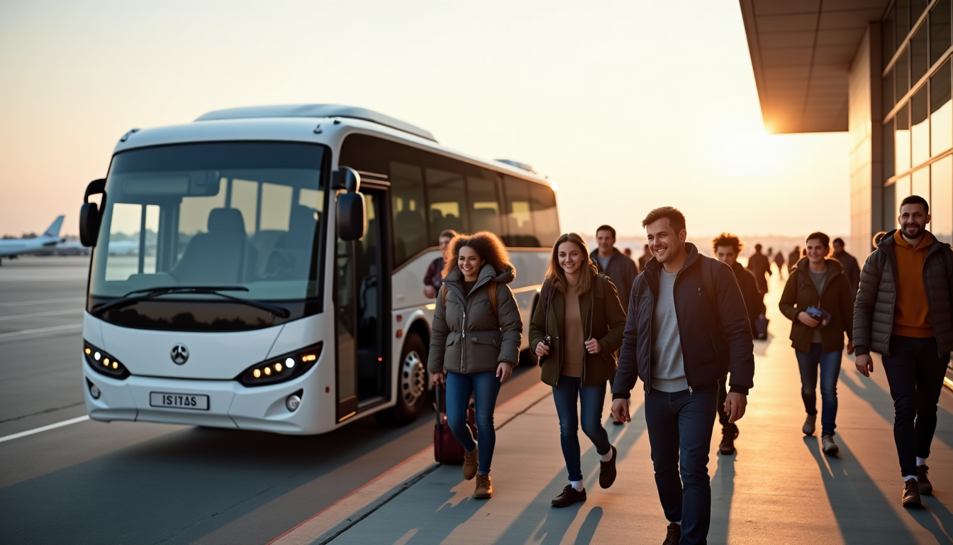 Illustration : de nombreuses interrogations peuvent surgir au moment d'organiser — réserver un autocar avec chauffeur pour un transfert aéroport