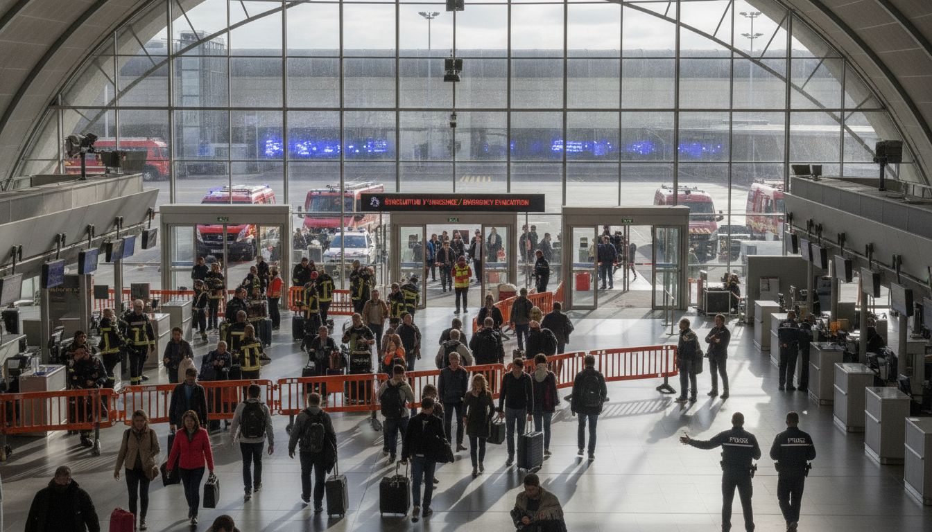 aéroport lyon saint-exupéry : évacuation du terminal 1 après la découverte d'un bagage suspect, mesures de sécurité en cours.