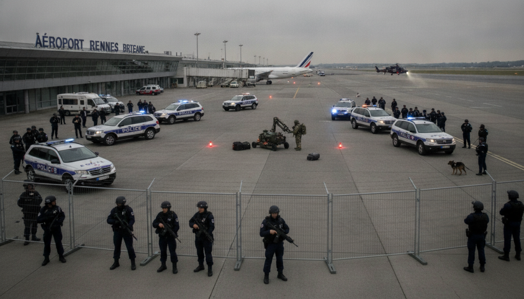 un bagage suspect découvert à l'aéroport de rennes a conduit à la mise en place d'un périmètre de sécurité pour garantir la sûreté des passagers et du personnel.