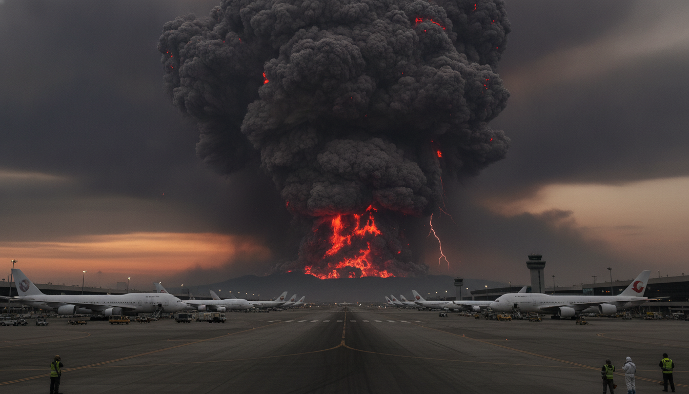 l'éruption de l'etna provoque l'interruption temporaire des vols dans un aéroport proche en raison des fumées volcaniques, affectant le trafic aérien et la sécurité des passagers.