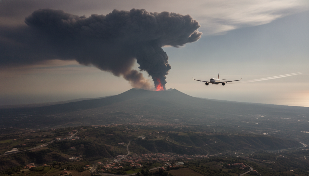 l'éruption du plus haut volcan d'europe en sicile provoque un nuage volcanique qui perturbe toujours le trafic aérien, impactant nombreux vols dans la région.