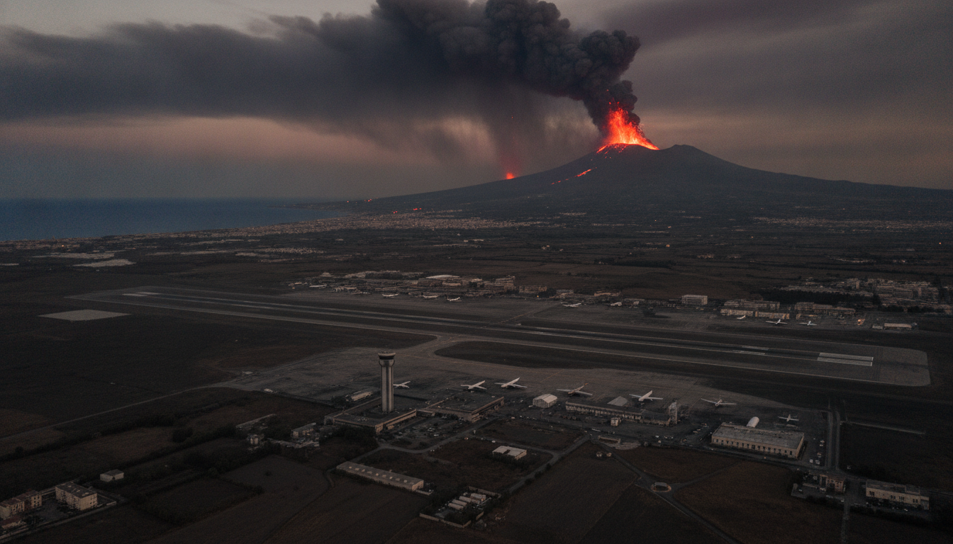 l'aéroport de catane est fermé jusqu'à samedi à cause des cendres émises par l'éruption de l'etna, perturbant les vols et les déplacements dans la région.