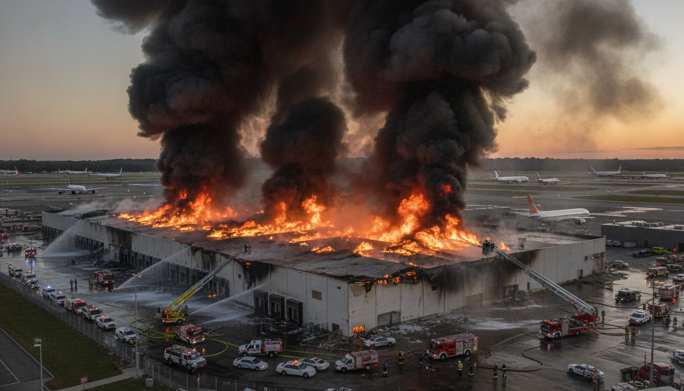 un incendie majeur ravage un entrepôt de véhicules à louvres, près de roissy, entraînant la fermeture de deux pistes à l'aéroport et perturbant le trafic aérien.