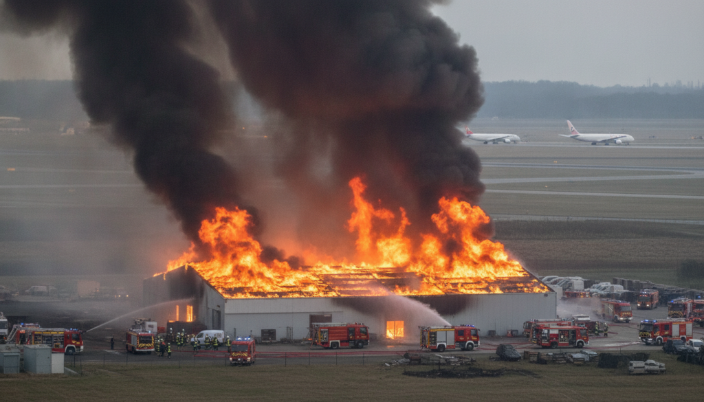 un incendie important éclate dans un entrepôt de véhicules à louvres, près de l'aéroport de roissy, entraînant la fermeture temporaire de deux pistes et perturbant le trafic aérien.
