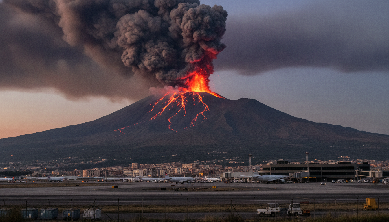 l'éruption spectaculaire de l'etna entraîne la prolongation de la fermeture de l'aéroport de catane, perturbant les vols et affectant les voyageurs.