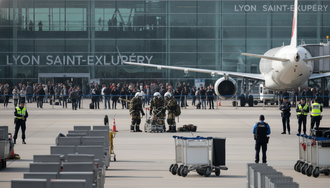 intervention des démineurs à l'aéroport lyon saint-exupéry dans le rhône, entraînant des évacuations et des retards importants pour les voyageurs.