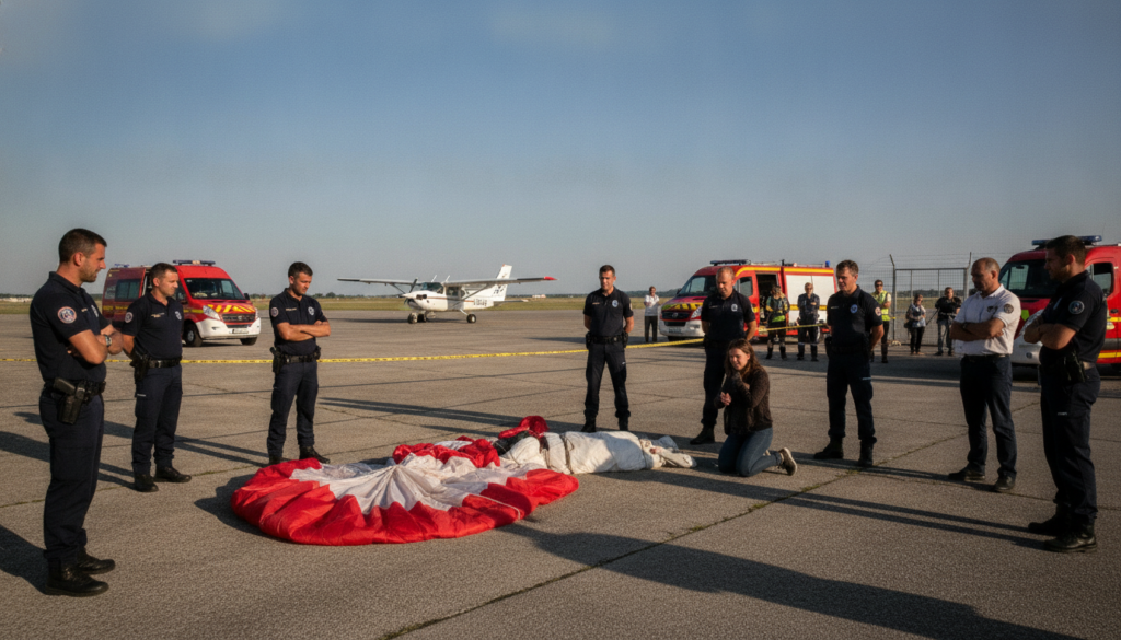 tragédie à l'aéroport de saint-nazaire : une jeune femme perd la vie après une chute en parachute depuis 3 000 mètres lors d'un saut.