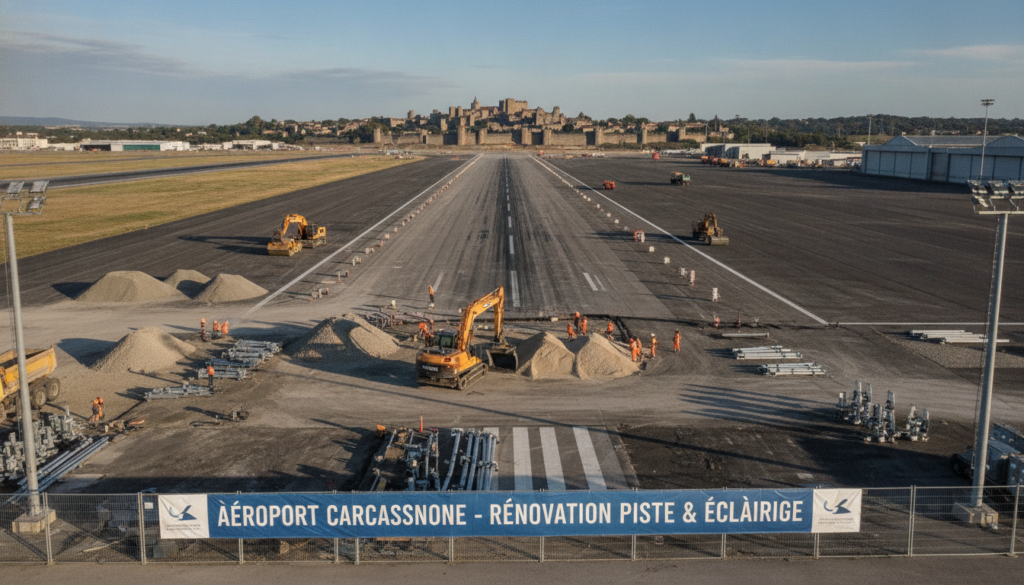 l'aéroport de carcassonne dans l'aude sera fermé pendant six semaines pour des travaux majeurs visant à améliorer ses infrastructures et la sécurité des vols.