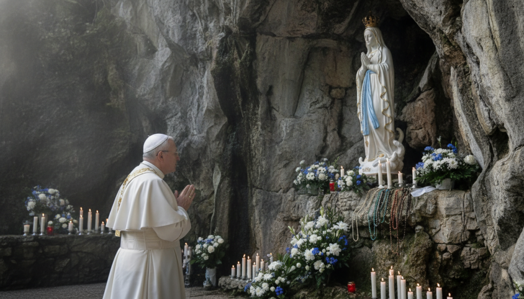 En direct : Léon XIV en France – Le pape prie devant la Vierge Marie dans la grotte sacrée de Lourdes