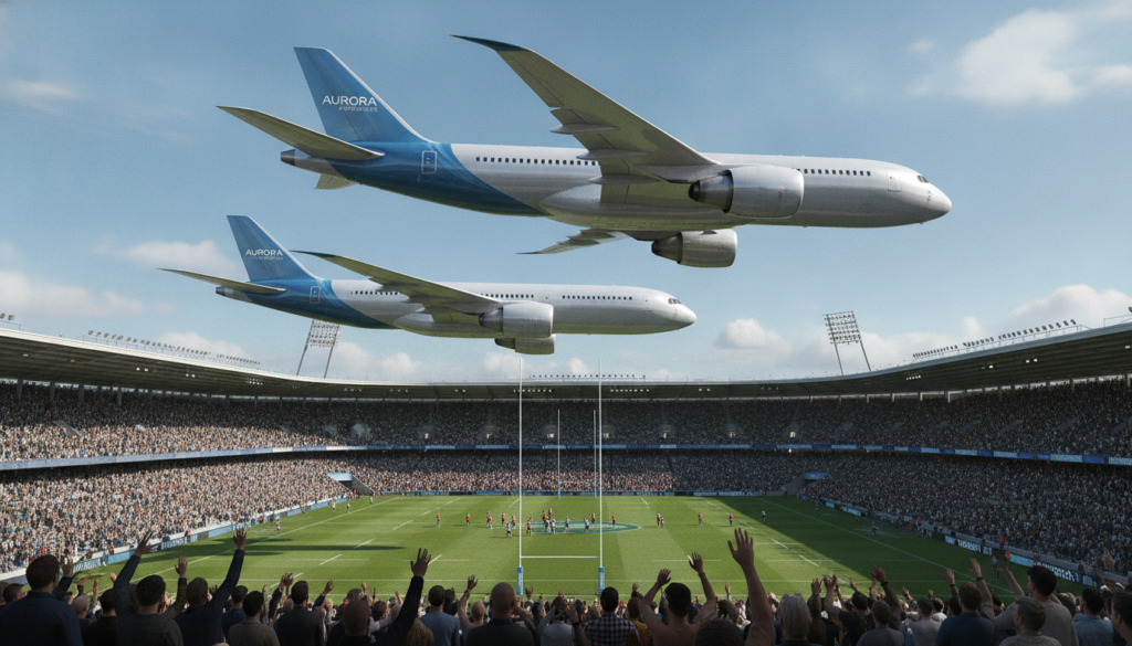 découvrez l'histoire surprenante des deux avions de ligne, ni boeing ni airbus, qui ont survolé de près un stade de rugby, révélant une marque étonnante.