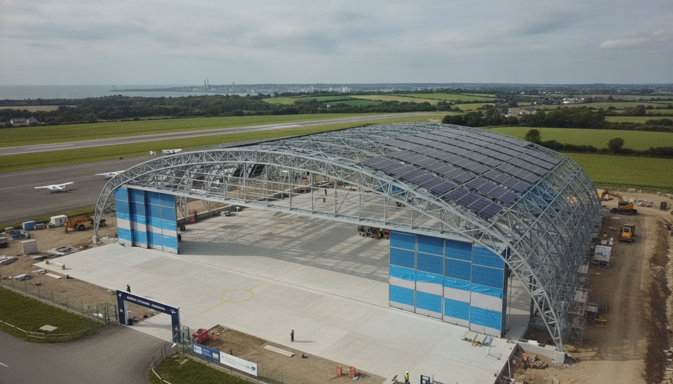 découvrez la construction d’un hangar de 750 m² à l’aéroport de cherbourg-manche, un projet ambitieux réalisé pour un investissement de 300 000 euros, renforçant ainsi les infrastructures locales.