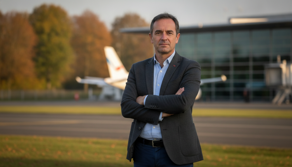 fabrice loher s'engage fermement pour relever le défi majeur de cet automne : le développement et l'avenir de l'aéroport de lorient.