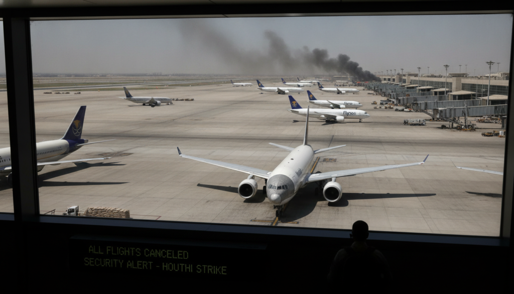 urgent - en raison des frappes des houthis, l'aéroport de riyad reste fermé ce lundi, impactant les vols et la sécurité dans la région face au conflit au yémen.
